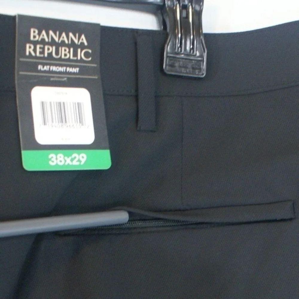 Banana Republic Mens Flat Front Pants Black Zip‎ Pockets 38x29
